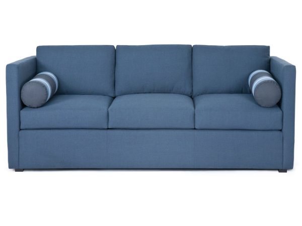 The Bond/Sophia features sleek track arms, flat seams, upholstered base or waterfall valance and bolster cushions create a clean, crisp sophisticated look.