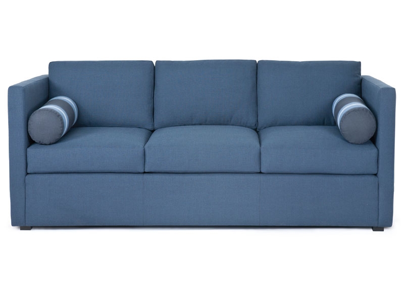 The Bond/Sophia features sleek track arms, flat seams, upholstered base or waterfall valance and bolster cushions create a clean, crisp sophisticated look.
