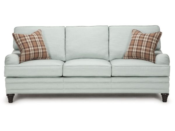dt_faulkner-sofa-01 The Faulkner/Fletcher/Fairfax Sofa features turned legs, spike legs or waterfall valance, William Birch arms with Barrymore signature T-cushion seating and contemporary box-back cushions. A small-scale look with full depth seating and back height, it is supremely comfortable.