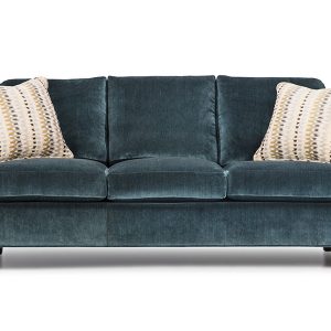 The Prescott Collection Sofa features clean lines, gently curving arms plus flat seams, contemporary box back cushions and taper legs.