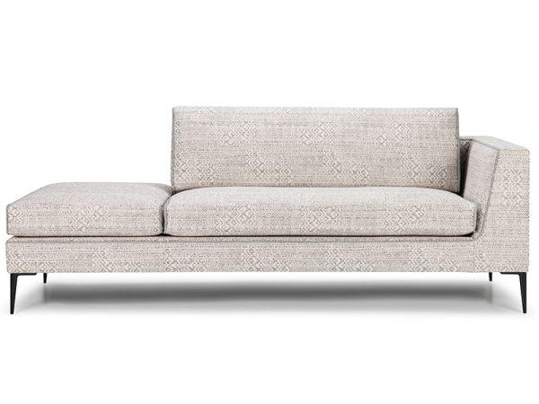 The Tate Sofa Lounger features wide track arms that slant inward & wrap around the back, defined by contrast piping & presenting a low, sleek profile.