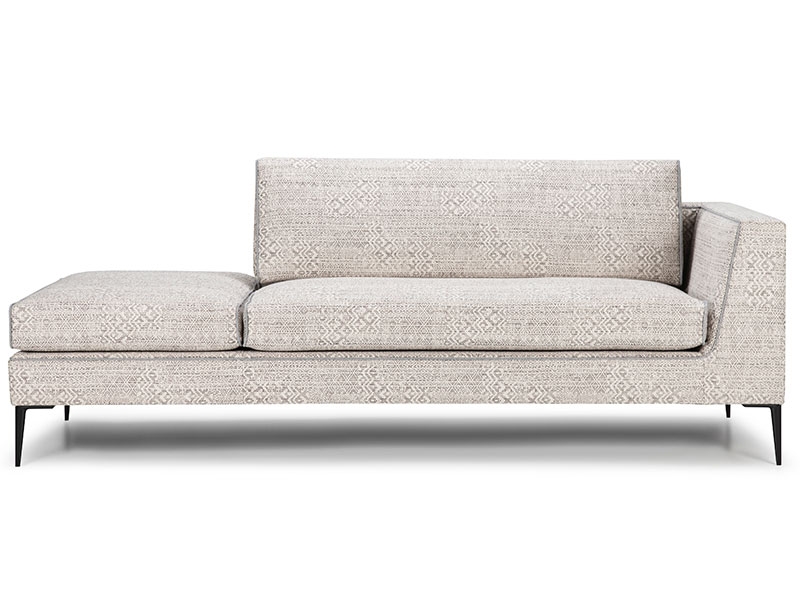 The Tate Sofa Lounger features wide track arms that slant inward & wrap around the back, defined by contrast piping & presenting a low, sleek profile.